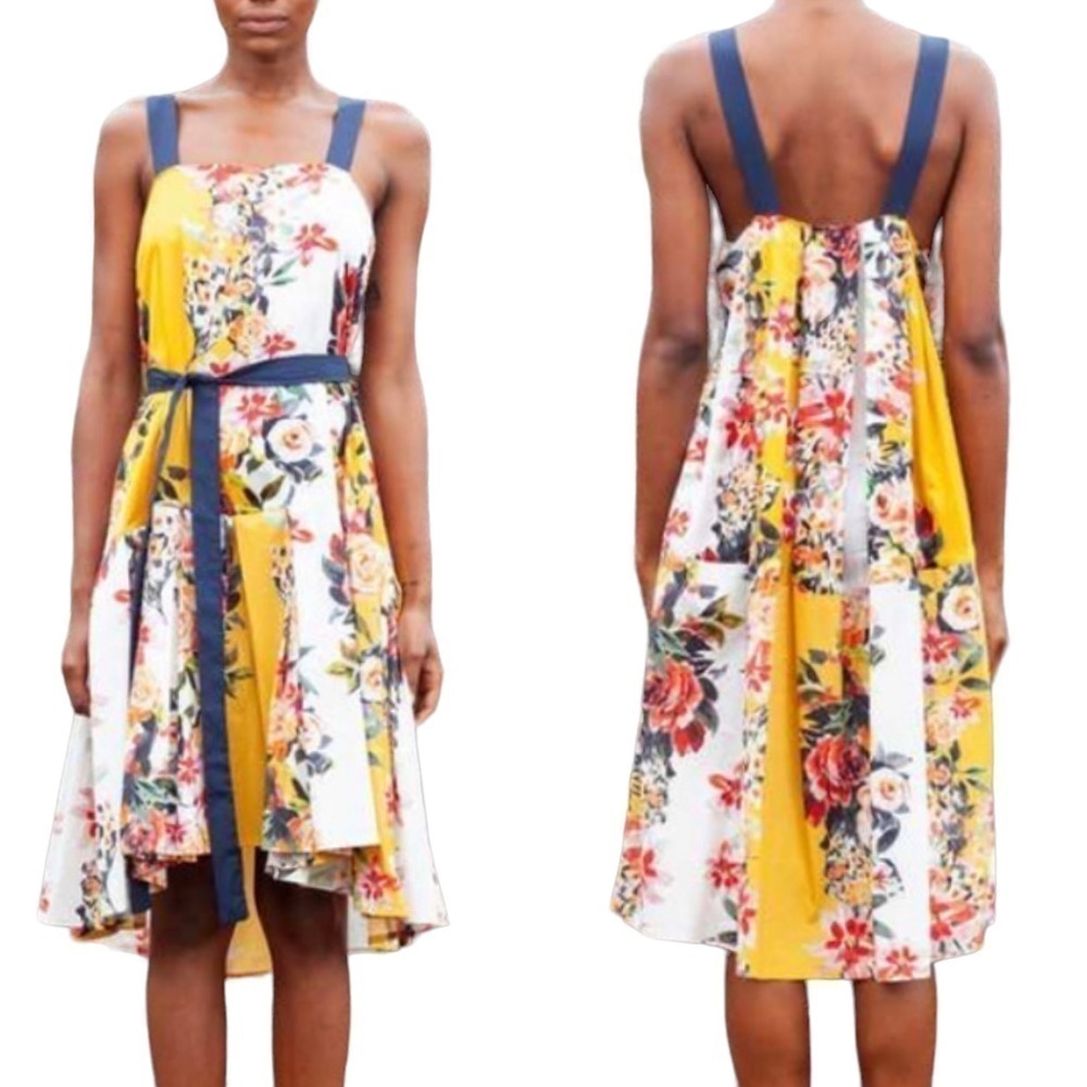 Katharine Kidd Lalita Yellow & Navy Flowy Floral Dress